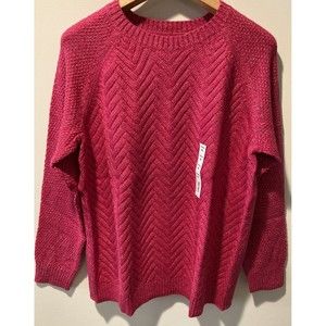 SANOMA Pink Lattice Front Sweater. Plus XXL Pullover.Cotton Blend.Machine Wash.